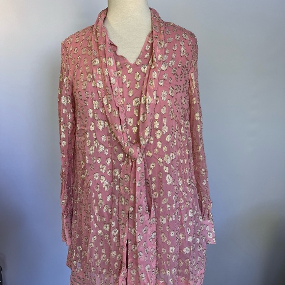 Anthropologie Maeve Long-Sleeve Tie-Neck Mini Dress XS - Picture 8 of 12